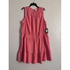 NWT Vince Camuto Womens Coral Floral Smocked Waist Mini Dress Sleeveless SZ 2X
